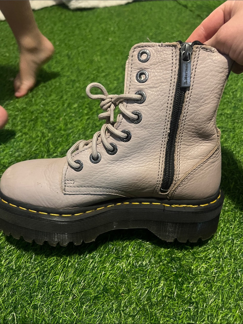 Dr. Martens Taupe Lace-Up Platform Combat Boots